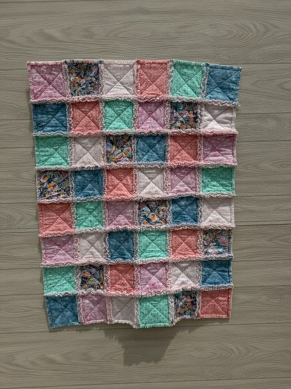 Homemade Small Multicolored Rag Quilt/Baby Blanket